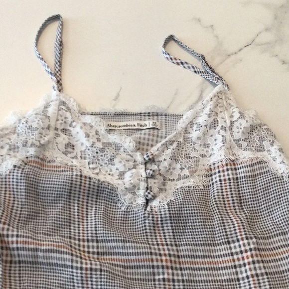 Abercrombie and Fitch plaid and white lace trim camisole, XS - Picture 2 of 4